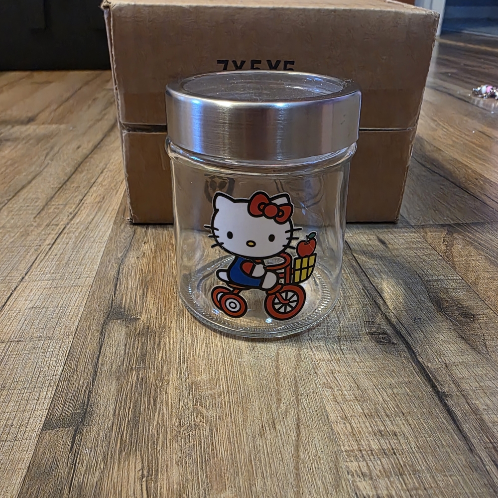 Sanrio Hello Kitty Glass Jar with Red and Blue Accents